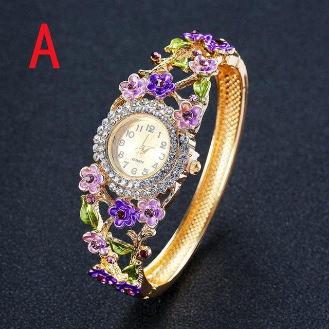 Rhinestone Gold Watch Women Vintage Crystal Bracelet Dial Analog Quartz Wrist Watch For Elegant Women Relogio Feminino