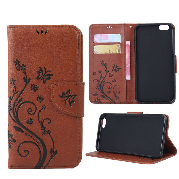 Wallet Case For Iphone 7 6 6s Plus SE 5 5s Funda Retro Flower Embossed Leather Flip Stand Holder Cover With Card Slot Capa Shell