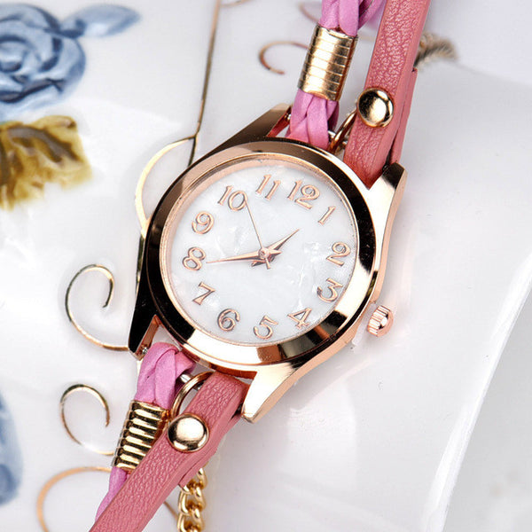 1PC Boho Style Watches Women PU Leather Strap Braided winding Rivet Bracelet Watches Wristwatches CLock Female bayan kol saati - ilovealma