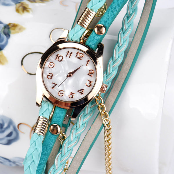 1PC Boho Style Watches Women PU Leather Strap Braided winding Rivet Bracelet Watches Wristwatches CLock Female bayan kol saati - ilovealma