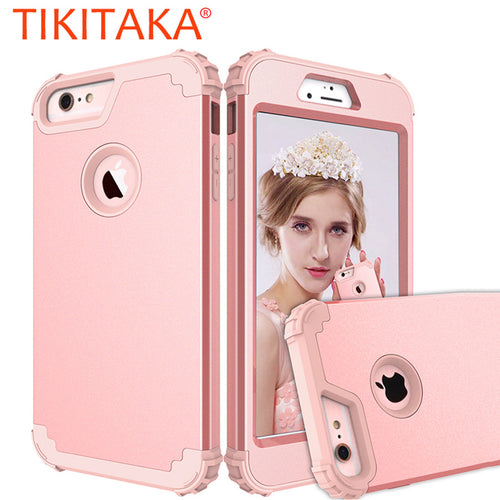 Shockproof Phone Cases For iPhone 7 6 6s Plus Case Anti-Knock PC+TPU 3 Layers Hybrid 360 Full Body Protective Cover Screen Film