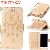 Multi-Function Leather Wallet Flip For iPhone 7 6 6s Plus SE 5 5s Case Retro 3D Embossed Dreamcatcher Pattern Phone Cases Cover