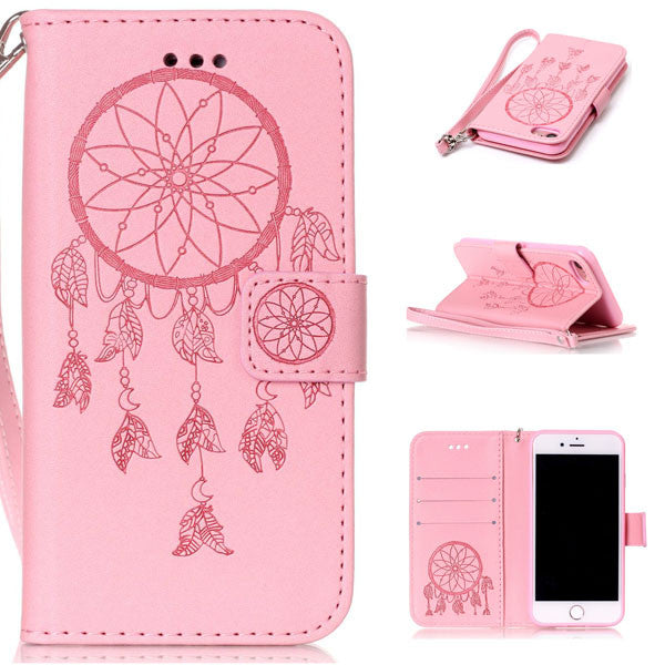 Multi-Function Leather Wallet Flip For iPhone 7 6 6s Plus SE 5 5s Case Retro 3D Embossed Dreamcatcher Pattern Phone Cases Cover