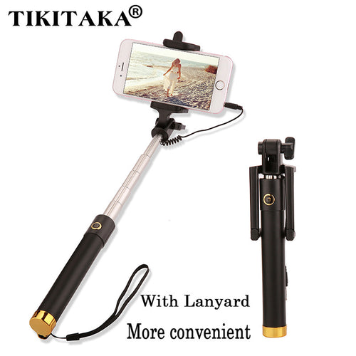 Universal Extendable Selfie Stick Monopod For Iphone Samsung Android IOS Portable Wired Palo Self Sticks Groove Camera + Lanyard