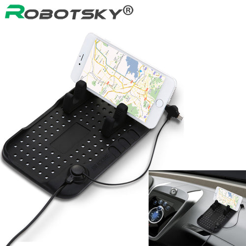 Car-Charger Silicone Phone Holder With Magnetic USB Cabo For iphone 5 6 Huawei P8 Lite Adjustable Magnet Car Stand Mount Bracket - ilovealma