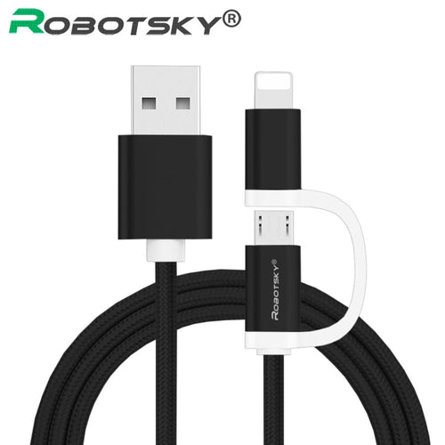 Robotsky Micro USB Cable For Huawei P8 Lite Samsung S7 8 Pin Charger Data Cables For iphone 6 6s 5s 2 in 1 Charging Cabo 1m 1.5m