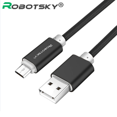 Robotsky Micro USB Cable 5V 2A Fast Charging 1m 1.5m Metal Nylon Braid Micro USB 2.0 Data Line For Huawei P8 Lite Xiaomi Samsung