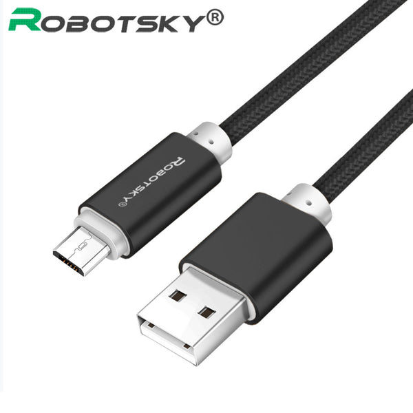Robotsky Micro USB Cable 5V 2A Fast Charging 1m 1.5m Metal Nylon Braid Micro USB 2.0 Data Line For Huawei P8 Lite Xiaomi Samsung