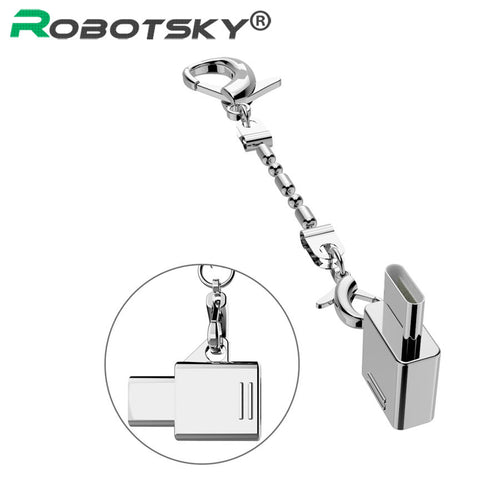 Robotsky Metal USB Type C Adapter Micro USB To Type-C USB 3.1 OTG Converter For Xiaomi 4C Mi5 Samsung S8 Huawei P9 LG With Chain