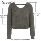 Simplee Sexy backless knitting pullover Fashion lace up autumn winter sweater women tops Casual hollow out jumper pull femme