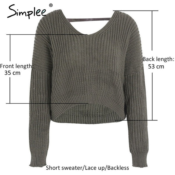 Simplee Sexy backless knitting pullover Fashion lace up autumn winter sweater women tops Casual hollow out jumper pull femme