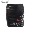 Simplee Vintage embroidery leather skirt women Elegant zipper PU pencil skirt 2017 Autumn fashion streetwear mini skirt