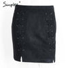 Simplee Sexy pockets leather suede pencil skirts women bottom Bodycon zipper short mini skirt High waist black skirt 2017