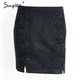 Simplee Sexy pockets leather suede pencil skirts women bottom Bodycon zipper short mini skirt High waist black skirt 2017