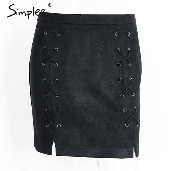Simplee Sexy pockets leather suede pencil skirts women bottom Bodycon zipper short mini skirt High waist black skirt 2017