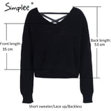 Simplee Sexy backless knitting pullover Fashion lace up autumn winter sweater women tops Casual hollow out jumper pull femme