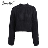 Simplee Winter lantern sleeve knitted sweater pullover Women loose round neck red sweater Female autumn casual sweater jumper