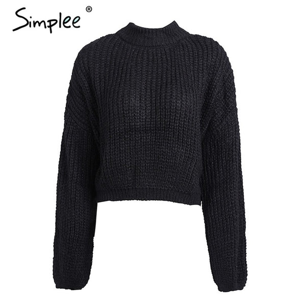 Simplee Winter lantern sleeve knitted sweater pullover Women loose round neck red sweater Female autumn casual sweater jumper