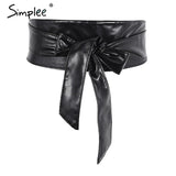Simplee Sexy pu leather black belts cummerbunds Wrap around tie wide waistband belt corset Bodycon elegant cummerbund for women