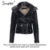 Simplee Fashion fur collar basic jacket coat outerwear coats Streetwear black faux leather coat female PU leather jacket women