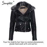 Simplee Fashion fur collar basic jacket coat outerwear coats Streetwear black faux leather coat female PU leather jacket women