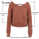 Simplee Sexy backless knitting pullover Fashion lace up autumn winter sweater women tops Casual hollow out jumper pull femme