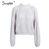Simplee Winter lantern sleeve knitted sweater pullover Women loose round neck red sweater Female autumn casual sweater jumper