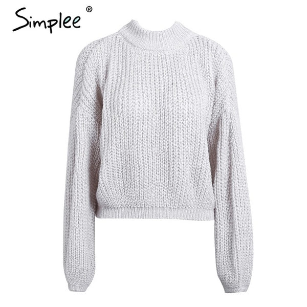 Simplee Winter lantern sleeve knitted sweater pullover Women loose round neck red sweater Female autumn casual sweater jumper