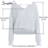 Simplee Sexy backless knitting pullover Fashion lace up autumn winter sweater women tops Casual hollow out jumper pull femme