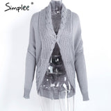 Simplee Winter shrug knitted sweater cardigan Women elegant autumn white cardigan Female turn down collar sweater cardigan 2017