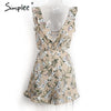 Simplee Sexy ruffle floral print jumpsuit romper Women deep v neck backless overalls Causal hollow out summer beach playsuit