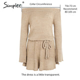 Simplee Sexy off shoulder knitting sweater dress women Elegant ruffle sash short dress Casual long sleeve autumn winter dress