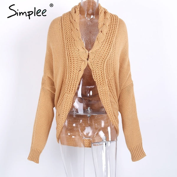 Simplee Winter shrug knitted sweater cardigan Women elegant autumn white cardigan Female turn down collar sweater cardigan 2017