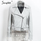 Simplee Apparel Zipper basic suede jacket coat 2016 motorcycle jacket Women outwear Pink belted short winter jackets