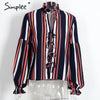Simplee Lace up chiffon blouse shirt Sexy v neck lantern sleeve shirt women Winter 2016 cool blouse striped blusas