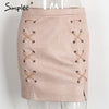 Simplee Autumn lace up leather suede pencil skirt Winter 2017 cross high waist skirt Zipper split bodycon short skirts womens