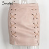 Simplee Sexy pockets leather suede pencil skirts women bottom Bodycon zipper short mini skirt High waist black skirt 2017