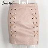 Simplee Sexy pockets leather suede pencil skirts women bottom Bodycon zipper short mini skirt High waist black skirt 2017
