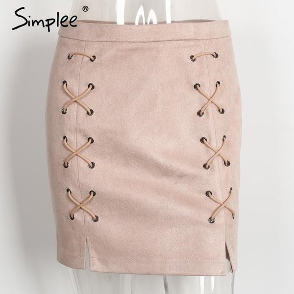 Simplee Sexy pockets leather suede pencil skirts women bottom Bodycon zipper short mini skirt High waist black skirt 2017