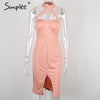 Simplee Sexy halter pink summer dress women Bodycon evening party dress Girls elegant club high waist vestidos