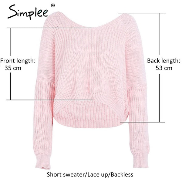 Simplee Sexy backless knitting pullover Fashion lace up autumn winter sweater women tops Casual hollow out jumper pull femme