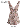 Simplee Sexy ruffle floral print jumpsuit romper Women deep v neck backless overalls Causal hollow out summer beach playsuit