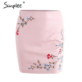 Simplee Vintage embroidery leather skirt women Elegant zipper PU pencil skirt 2017 Autumn fashion streetwear mini skirt