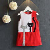 Bear Leader Girls Dress 2016 Fashion Style Cartoon Cats Dress Sleeveless Wool Outwears O-neck Embroidery Children Clothing 3-7Y - ilovealma