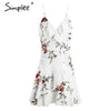 Simplee A-line ruffles floral print summer dress women Deep v neck backless bandage sexy dress Casual party short dress