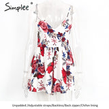 Simplee Summer beach boho floral print overalls Backless sexy bodysuit women jumpsuit romper Club white chiffon playsuit leotard