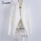 Simplee Winter shrug knitted sweater cardigan Women elegant autumn white cardigan Female turn down collar sweater cardigan 2017