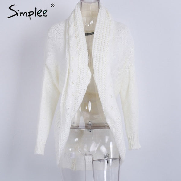 Simplee Winter shrug knitted sweater cardigan Women elegant autumn white cardigan Female turn down collar sweater cardigan 2017