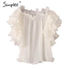 Simplee Ruffle off shoulder chiffon blouse shirt Women elegant pleated summer blouse top tees Female casual white blouse bluasa