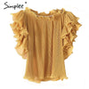 Simplee Ruffle off shoulder chiffon blouse shirt Women elegant pleated summer blouse top tees Female casual white blouse bluasa